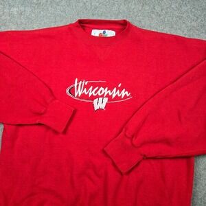 Wisconsin Sweatshirt Mens XXL Red Badgers NCAA Vintage 90s Midwest Embroidery
